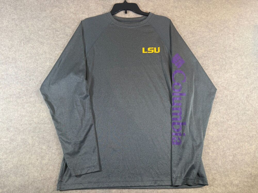Columbia PFG LSU Tigers Shirt Mens Large Gray L/S Terminal Tackle Omni-Shade PFG